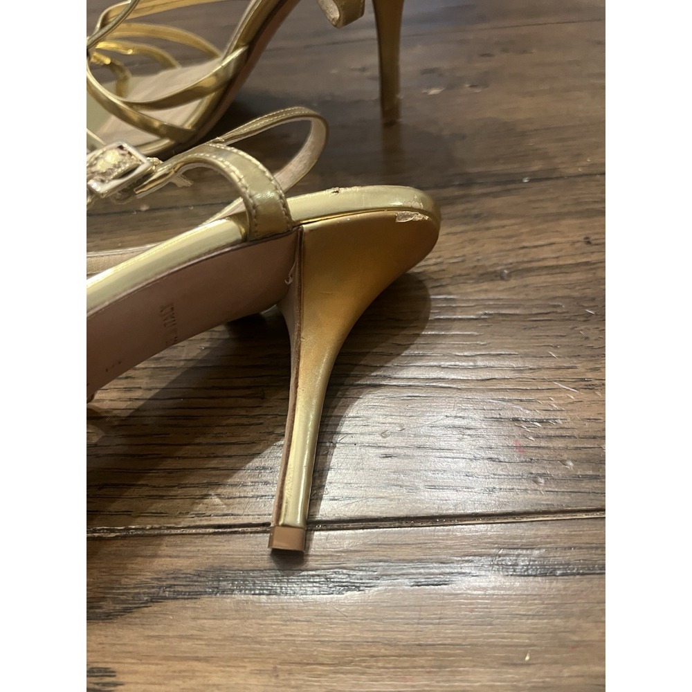 KATE SPADE Women's Sz 8.5 B Metallic Gold Leather Ankle Strap Pumps Heel Sandals - Picture 2 of 14